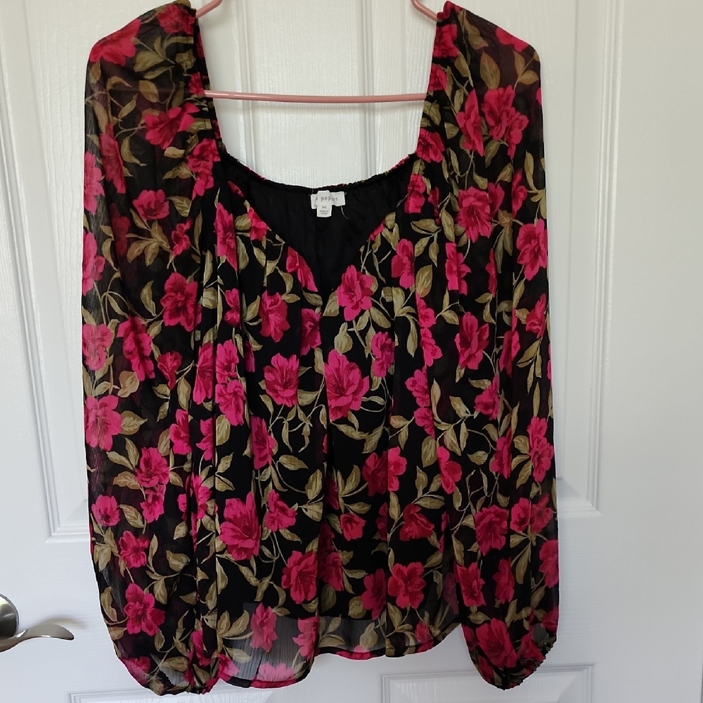 Floral Black and Red Rose Women's Top